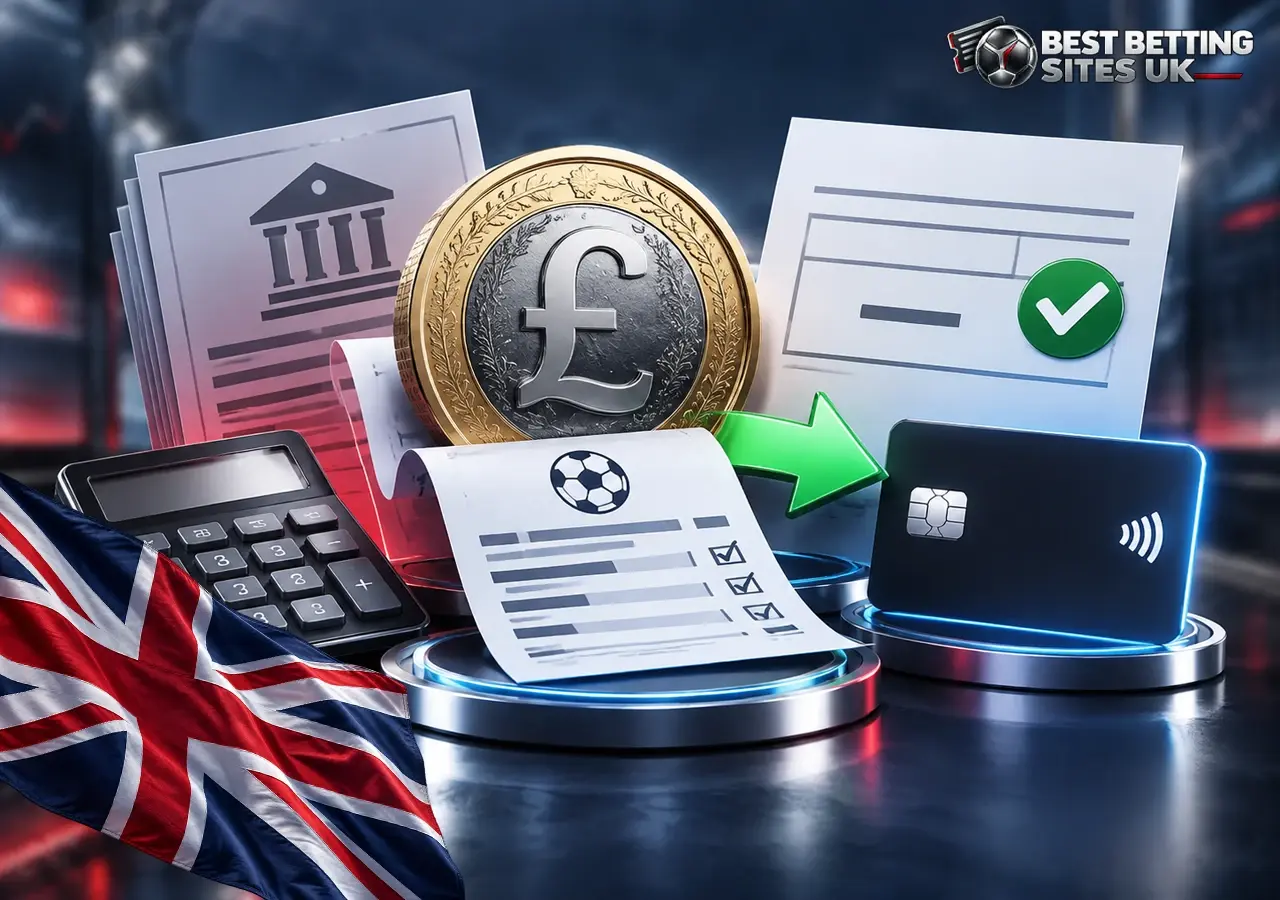 UK bettor winnings without deductions with payout details, pound coin and financial records